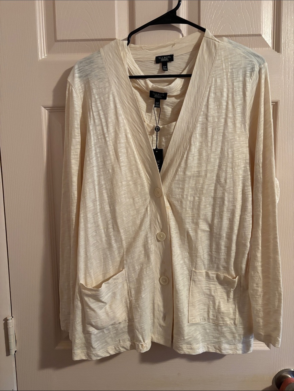 Talbots Cream Lightweight V-Neck Button Front Cardigan and matching top